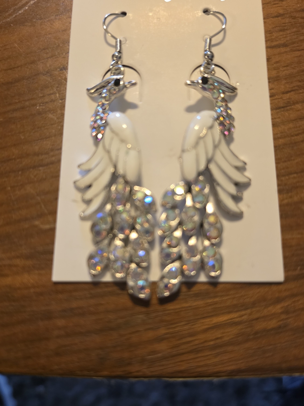 White and Silver Crystal Wing Drop Earrings
